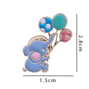 Cute blue elephant enamel pin badge with balloons, measures 2.8cm high and 1.5cm wide