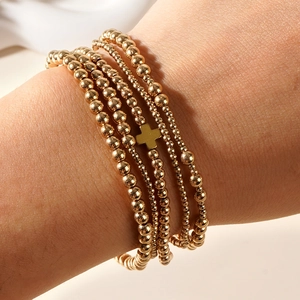 Fashion Luxurious Gold Plated Hematite Cross Beaded Bracelet For Women Handmade Elastic Gold Beads Jewelry Bracelet Gift