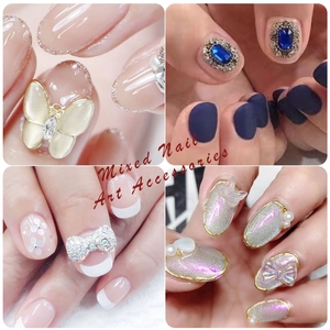 Mixed set of luxury 3D nail art charms including crystal butterflies and glass rhinestones