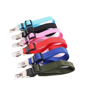 Adjustable multi-color dog car seat belts with metal clips and nylon webbing