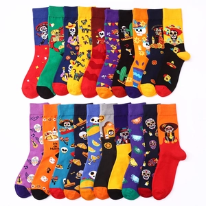 Bunte Mexiko Tag der Toten Baumwollsocken mit lebendigen Motiven für Damen und Herren