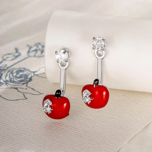 Cartilage Stud Earring Titanium Steel Red Apple Pendant With Zircon Sweet Cute Body Jewelry For Women