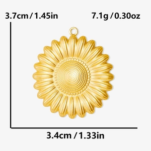 Detailed view of vintage 304 stainless steel sunflower pendant with size measurements