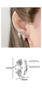Detailed view of silver hoop earrings with square zircon and specific size dimensions