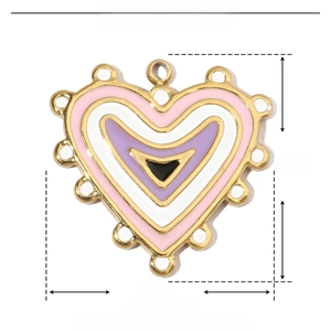 Detailed parameter diagram of 20mm heart pendants in stainless steel and colorful enamel