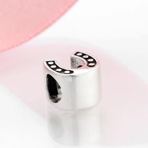 S925 sterling silver U-shaped bead with black dots for DIY bracelet jewelry