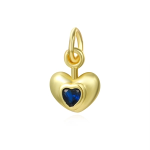Exquisite 18k gold plated copper heart pendant with deep blue zircon for DIY jewelry
