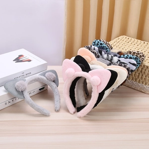 Plush Cat Ear Headband Soft Fuzzy Hairband For Face Washing Skincare Cartoon Sweet Leopard Print For Women Girls