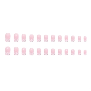Set di 24 unghie finte quadrate corte rosa con texture marmorizzata elegante