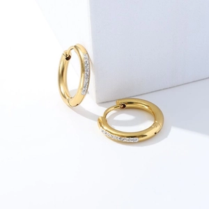 Fashion Hoop Earrings Stainless Steel Inlaid Zircon Round Minimalist Simple Jewelry For Women Elegant Polished Ear Buckle