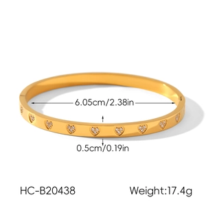 Spécifications de taille du bracelet coeur en acier inoxydable doré avec zircone