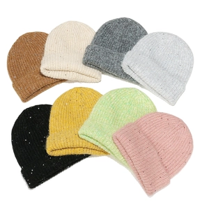 Women Winter Warm Acrylic Sequin Knit Beanie Hat Fashion Jacquard Ribbed Cuffed Slouchy Skull Cap Outdoor Windproof Headwear