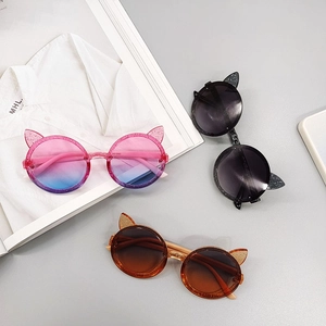 Cute kids cat ear sunglasses set in pink blue gradient black and amber colors