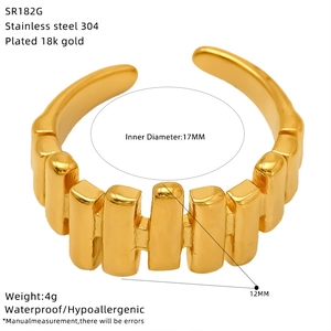 Detailed view of 18k gold plated stainless steel ring with 17mm inner diameter specs