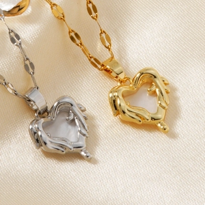 Stainless Steel Liquid Metal Heart Pendant Necklace Lava Style Artificial Pearl Inlaid Gold Silver Necklace For Women