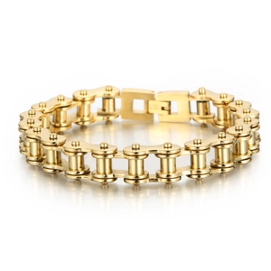 Minimalist 11mm golden bicycle chain bracelet for men with hip hop rock style