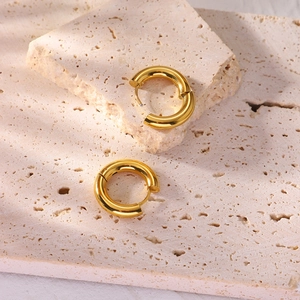 Classic 12mm golden stainless steel hoop earrings for women with a 4mm thick design