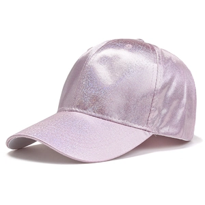 Fashionable shiny metallic pink baseball cap with sparkling glitter finish for outdoor sun protection