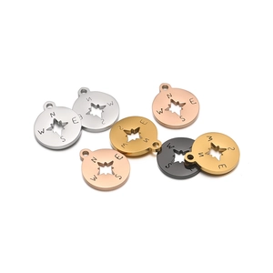 Stainless steel compass pendant set in silver gold rose gold and black colors