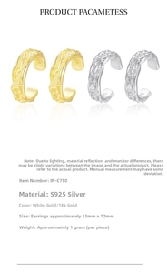 Detail specifications showing S925 sterling silver ear cuffs with irregular rock texture