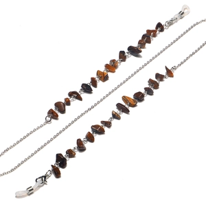 Fashionable tiger eye stone eyewear chain with silver metal links for glasses