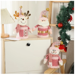 Pink Christmas reindeer and snowman candy jars with sequins for holiday gift packaging