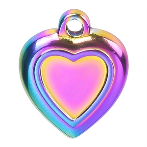 Macro shot of rainbow heart pendant with polished 18k gold plating finish
