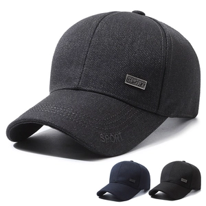 Men Baseball Cap Cotton Adjustable Sun Protection Outdoor Sport Casual Hat With Metal Letter Plaque Decoration