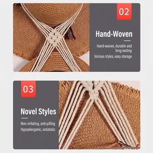 Nordic macrame wall-mounted hat rack with woven tassel design for home storage