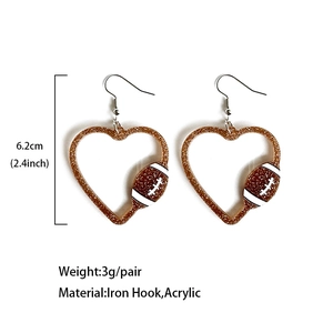 Boucles d'oreilles cœur marron pailleté motif football en acrylique pour fête des mères