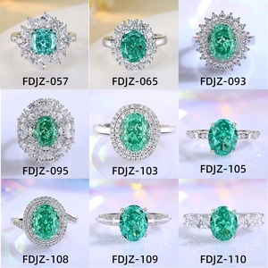 Nine luxury S925 silver emerald rings with high carbon diamonds in a 3x3 grid layout