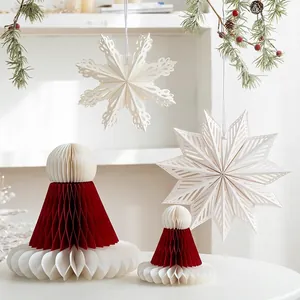 Décorations De Noël Papier Nid D'Abeille Bonnet Père Noël Flocon 3D Étoile Style Nordique Décor De Table