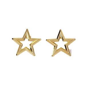 Minimalist gold star hollow earrings made of high-quality titanium steel on white background