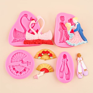 Cygne Couple Dansant Éventail Chaussons De Ballet Moule À Gâteau En Silicone Décoration De Fondant Chocolat