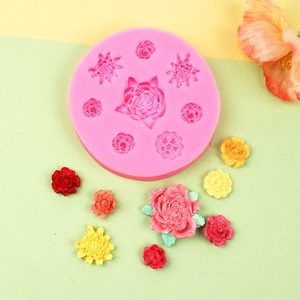 Molde de silicona rosa para fondant de flores 3D y chocolate con diseños florales