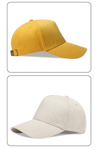 Detail of solid color high-top baseball caps with metal buckle and breathable eyelets