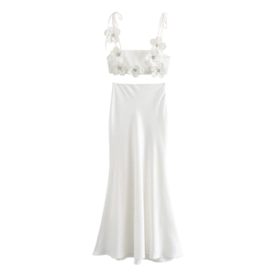 Damen Top Und Unterteil Elegant Sexy 3D Blumendekor Cami Top Und Meerjungfrau Rock Polyester Strass Party Bankett Clubwear