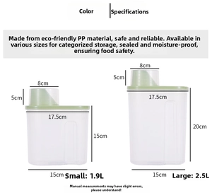 Detailed size specifications for 1.9L and 2.5L clear plastic food storage containers