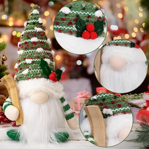 Lighted Christmas gnome with green knit hat, white beard, and wooden skis decoration