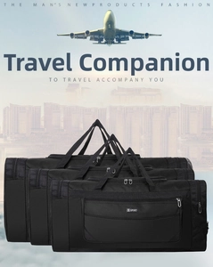 Detailed comparison of three sizes of black waterproof nylon travel bags with SPORT logo