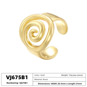Detailed view of the spiral brass ring in gold finish with product specifications