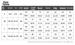 Detailed size chart for long sleeve knitted dress with US, UK, EU, and AU measurements