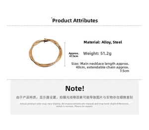 Detailed view of multilayer gold chain necklace specs: 40cm length with 7.5cm extender