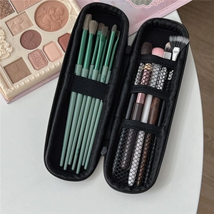 Portable makeup brush travel case with set of 12 professional cosmetic brushes