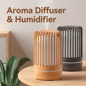 Wood Grain Aroma Diffuser Ultrasonic Humidifier Birdcage Design LED Night Light Remote Control Silent Mist Maker Desktop