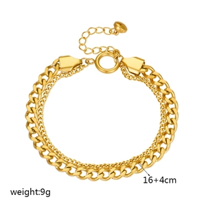Double-layered gold chain bracelet with minimalist punk style, length 16+4cm, 9g weight