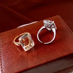 Luxurious 14k gold plated rectangular gemstone rings in gold and silver finish