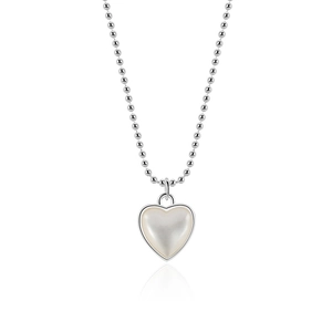 Minimalist 925 sterling silver ball chain necklace with white shell heart pendant