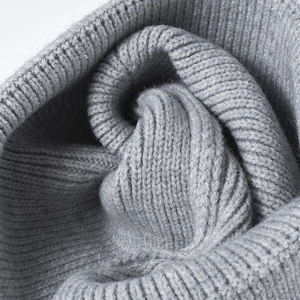 Grey heart jacquard winter beanie featuring warm ribbed knit texture and soft material
