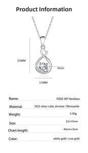 Macro detail of S925 sterling silver infinity heart pendant with 6mm moissanite stone